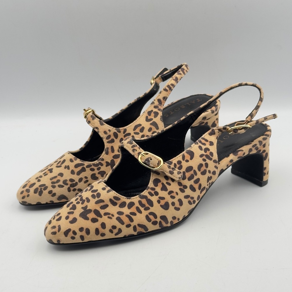 Talbots Kira Slingback Heels 6M Leopard Print Suede Mary Jane Block Heel Classy